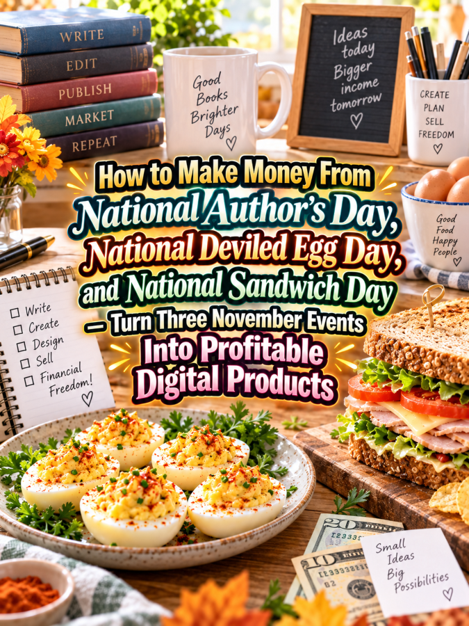 How to Make Money From National Author’s Day, National Deviled Egg Day, and National Sandwich Day — Turn Three November Events Into Profitable Digital Products How to Make Money From National Author’s Day, National Deviled Egg Day, and National Sandwich Day — Turn Three November Events Into Profitable Digital Products