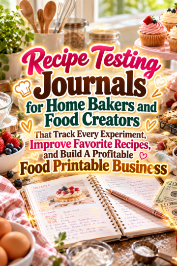 Recipe Testing Journals for Home Bakers and Food Creators That Track Every Experiment, Improve Favorite Recipes, and Build A Profitable Food Printable Business