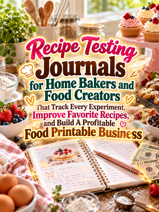 Recipe Testing Journals for Home Bakers and Food Creators That Track Every Experiment, Improve Favorite Recipes, and Build A Profitable Food Printable Business