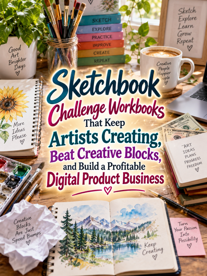 Sketchbook Challenge Workbooks That Keep Artists Creating, Beat Creative Blocks, and Build a Profitable Digital Product Business
