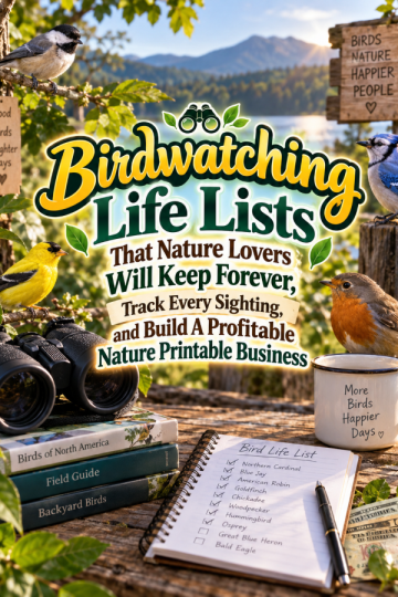 Birdwatching Life Lists That Nature Lovers Will Keep Forever, Track Every Sighting, and Build A Profitable Nature Printable Business