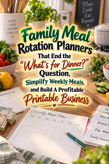 Family Meal Rotation Planners That End the “What’s for Dinner?” Question, Simplify Weekly Meals, and Build A Profitable Printable Business