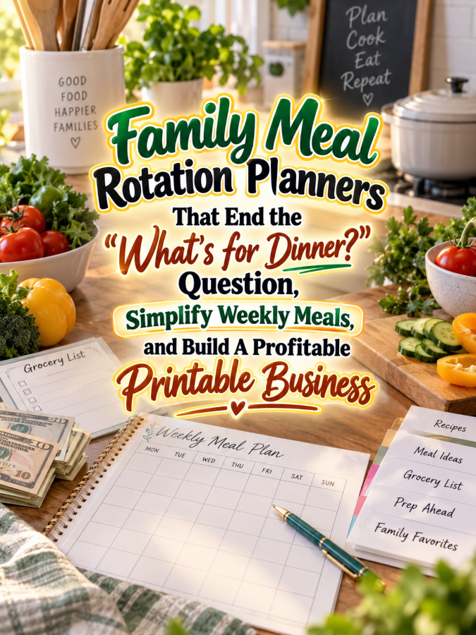 Family Meal Rotation Planners That End the “What’s for Dinner?” Question, Simplify Weekly Meals, and Build A Profitable Printable Business