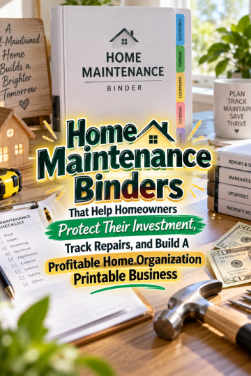 Home Maintenance Binders That Help Homeowners Protect Their Investment, Track Repairs, and Build A Profitable Home Organization Printable Business
