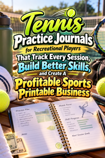 Tennis Practice Journals for Recreational Players That Track Every Session, Build Better Skills, and Create A Profitable Sports Printable Business