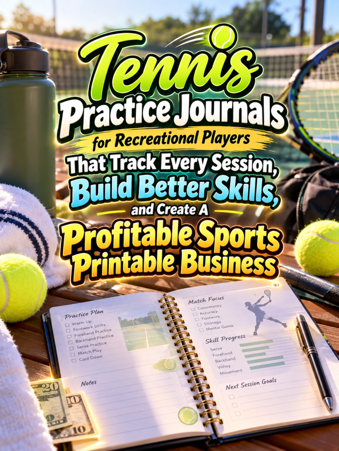 Tennis Practice Journals for Recreational Players That Track Every Session, Build Better Skills, and Create A Profitable Sports Printable Business